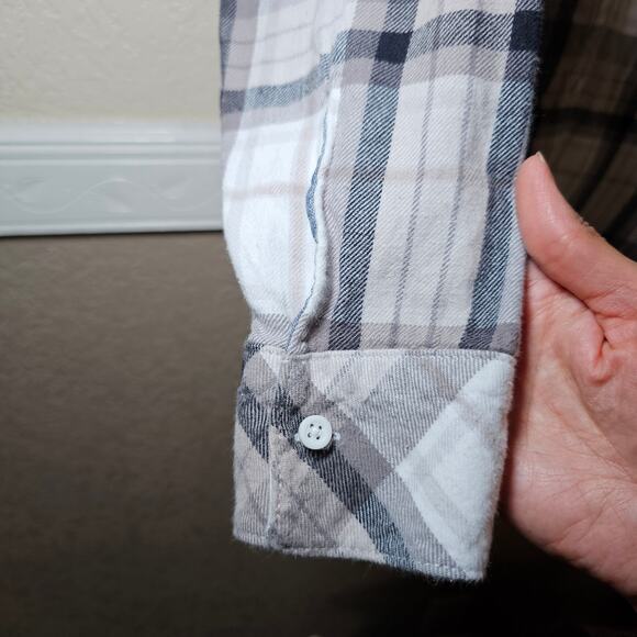 Riders Lee Neutral Plaid Flannel Grey Soft Cozy Women Medium Y2K Button Up Top - Picture 7 of 11